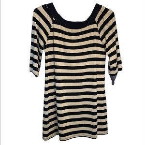 Lu Lu Lame’ tunic top elbow length sleeves wide scoop neckline strips Sz X-small